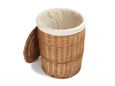 Basket, LARGE LIGHT STEAMED ROUND LINEN BASKET with WHITE LINING