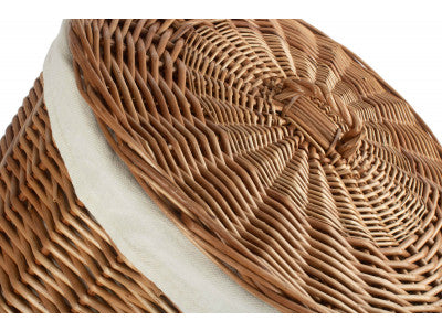 Basket, LARGE LIGHT STEAMED ROUND LINEN BASKET with WHITE LINING