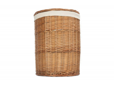 Basket, LARGE LIGHT STEAMED ROUND LINEN BASKET with WHITE LINING
