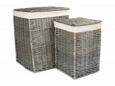 Basket, Set of 2 SQUARE LAUNDRY BASKET with WHITE LINING 