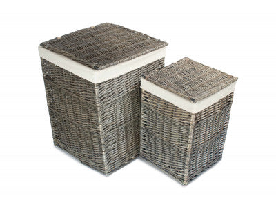 Basket, Set of 2 SQUARE LAUNDRY BASKET with WHITE LINING 