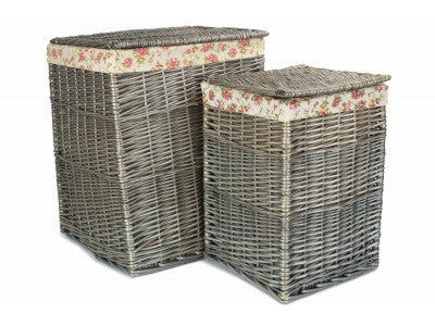Basket, Set of 2 SQUARE LAUNDRY BASKET with GARDEN ROSE LINING 