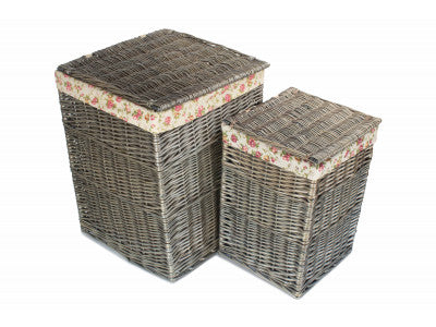 Basket, Set of 2 SQUARE LAUNDRY BASKET with GARDEN ROSE LINING 