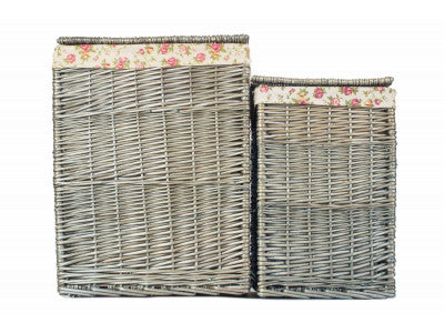 Basket, Set of 2 SQUARE LAUNDRY BASKET with GARDEN ROSE LINING 