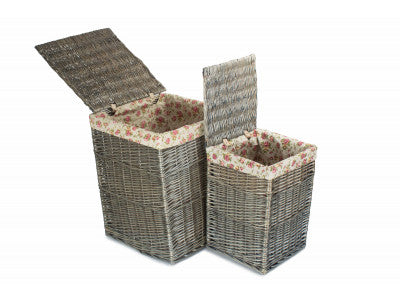 Basket, Set of 2 SQUARE LAUNDRY BASKET with GARDEN ROSE LINING 