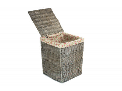 Basket, LARGE SQUARE LAUNDRY BASKET with GARDEN ROSE LINING