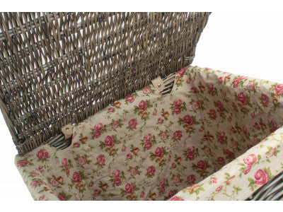 Basket, LARGE SQUARE LAUNDRY BASKET with GARDEN ROSE LINING