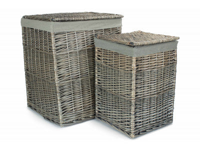 Basket, Set of 2 SQUARE LAUNDRY BASKET with GREY SAGE LINING 