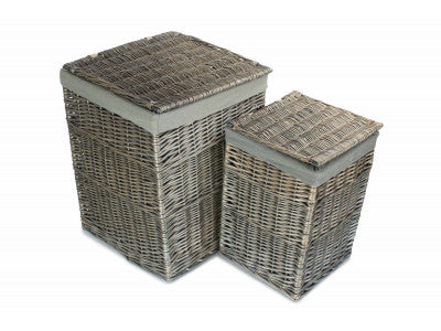 Basket, Set of 2 SQUARE LAUNDRY BASKET with GREY SAGE LINING 