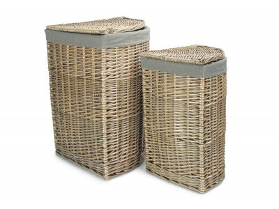 Basket, Set of 2 ANTIQUE WASH CORNER LAUNDRY BASKET with GREY SAGE LINING 