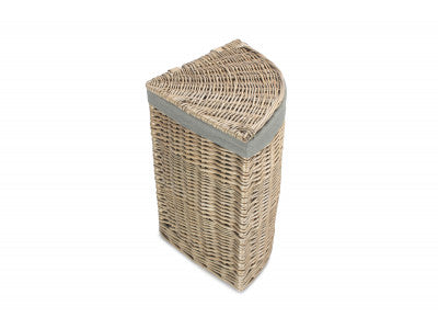 Basket, SMALL ANTIQUE WASH CORNER LAUNDRY BASKET with GREY SAGE LINING 
