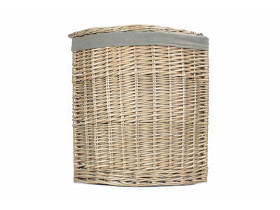 Basket, SMALL ANTIQUE WASH CORNER LAUNDRY BASKET with GREY SAGE LINING 