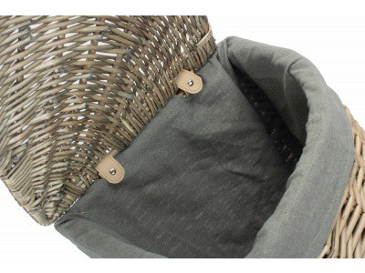 Basket, SMALL ANTIQUE WASH CORNER LAUNDRY BASKET with GREY SAGE LINING 