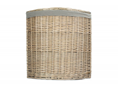 Basket, LARGE ANTIQUE WASH CORNER LAUNDRY BASKET with GREY SAGE LINING