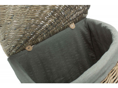 Basket, LARGE ANTIQUE WASH CORNER LAUNDRY BASKET with GREY SAGE LINING
