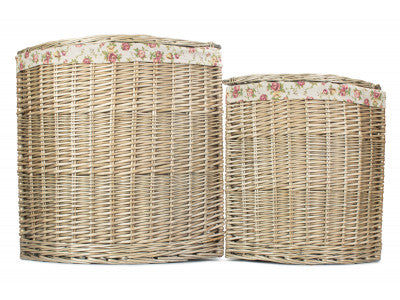 Basket, Set of 2 ANTIQUE WASH CORNER LAUNDRY BASKET with GARDEN ROSE LINING 