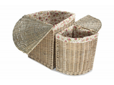 Basket, Set of 2 ANTIQUE WASH CORNER LAUNDRY BASKET with GARDEN ROSE LINING 