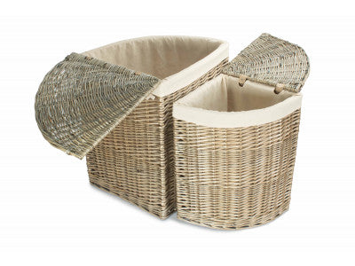 Basket, Set of 2 ANTIQUE WASH CORNER LAUNDRY BASKET with WHITE LINING 