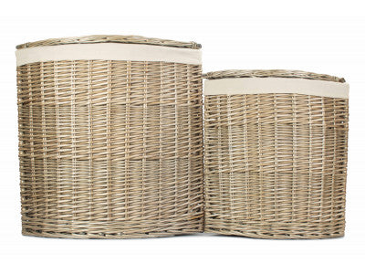 Basket, Set of 2 ANTIQUE WASH CORNER LAUNDRY BASKET with WHITE LINING 