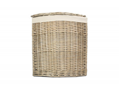 Basket, SMALL ANTIQUE WASH CORNER LAUNDRY BASKET with WHITE LINING