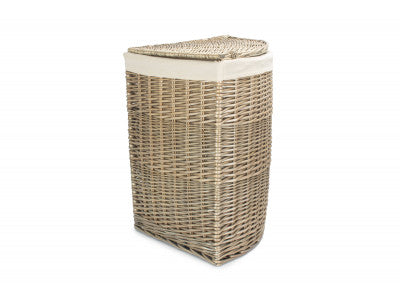 Basket, LARGE ANTIQUE WASH CORNER LAUNDRY BASKET with WHITE LINING