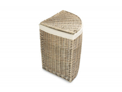Basket, LARGE ANTIQUE WASH CORNER LAUNDRY BASKET with WHITE LINING