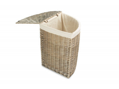 Basket, LARGE ANTIQUE WASH CORNER LAUNDRY BASKET with WHITE LINING