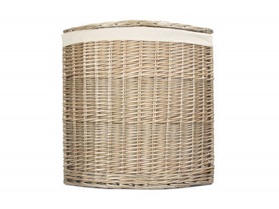 Basket, LARGE ANTIQUE WASH CORNER LAUNDRY BASKET with WHITE LINING
