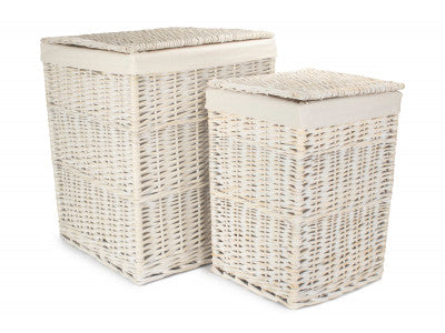 Basket, Set of 2 SQUARE WHITE WASH LAUNDRY HAMPER with WHITE LINING 