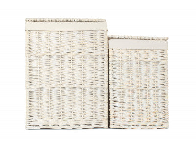Basket, Set of 2 SQUARE WHITE WASH LAUNDRY HAMPER with WHITE LINING 