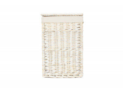 Basket, SMALL SQUARE WHITE WASH LAUNDRY HAMPER with WHITE LINING