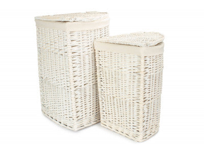 Basket, Set of 2 WHITE WASH CORNER LAUNDRY BASKET with WHITE LINING 