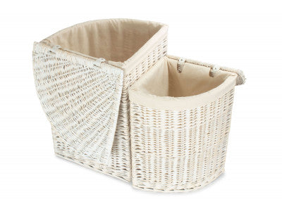 Basket, Set of 2 WHITE WASH CORNER LAUNDRY BASKET with WHITE LINING 