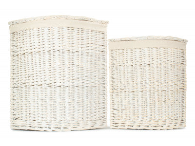 Basket, Set of 2 WHITE WASH CORNER LAUNDRY BASKET with WHITE LINING 