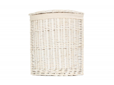 Basket, SMALL CORNER WHITE WASH LAUNDRY HAMPER with WHITE LINING