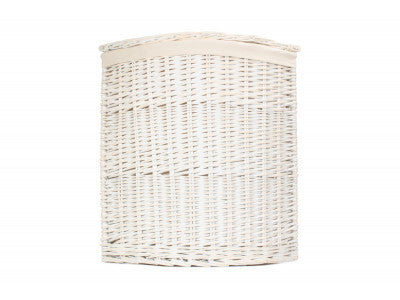 Basket, LARGE CORNER WHITE WASH LAUNDRY HAMPER with WHITE LINING