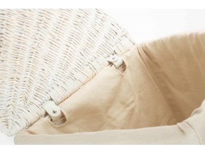 Basket, LARGE CORNER WHITE WASH LAUNDRY HAMPER with WHITE LINING