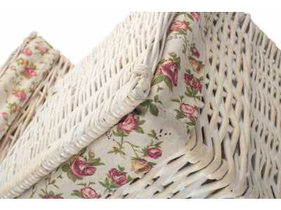 Basket, Set of 2 SQUARE WHITE WASH LAUNDRY HAMPER with  GARDEN ROSE LINING 