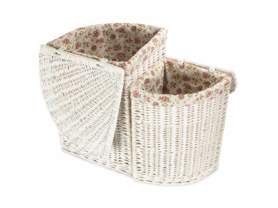 Basket, Set of 2 CORNER WHITE WASH LAUNDRY HAMPER with GARDEN ROSE LINING 