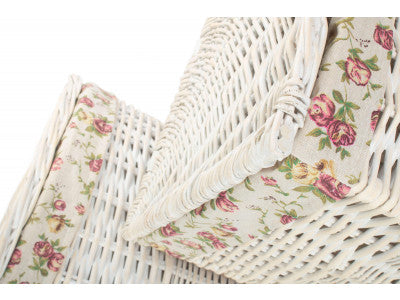 Basket, Set of 2 CORNER WHITE WASH LAUNDRY HAMPER with GARDEN ROSE LINING 