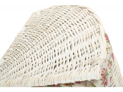 Basket, SMALL CORNER WHITE WASH LAUNDRY HAMPER with GARDEN ROSE LINING