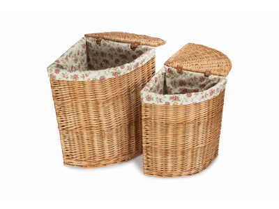 Basket, Set of 2 LIGHT STEAMED CORNER LINEN BASKET with  GARDEN ROSE LINING 