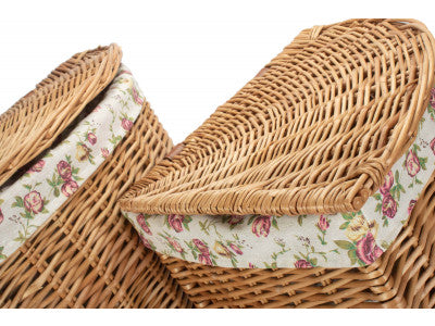 Basket, Set of 2 LIGHT STEAMED CORNER LINEN BASKET with  GARDEN ROSE LINING 