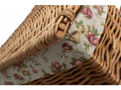 Basket, Set of 2 LIGHT STEAMED CORNER LINEN BASKET with  GARDEN ROSE LINING 