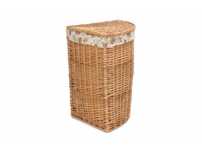 Basket, SMALL LIGHT STEAMED CORNER LINEN BASKET with GARDEN ROSE LINING