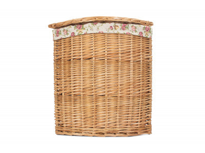 Basket, SMALL LIGHT STEAMED CORNER LINEN BASKET with GARDEN ROSE LINING