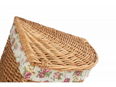 Basket, SMALL LIGHT STEAMED CORNER LINEN BASKET with GARDEN ROSE LINING