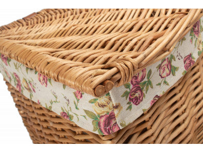 Basket, SMALL LIGHT STEAMED CORNER LINEN BASKET with GARDEN ROSE LINING