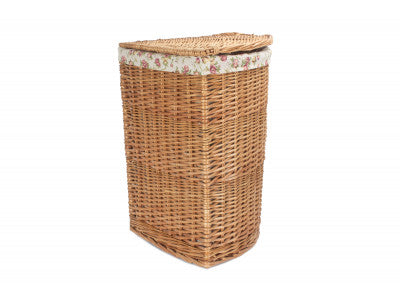 Basket, LARGE LIGHT STEAMED CORNER LINEN BASKET with GARDEN ROSE LINING
