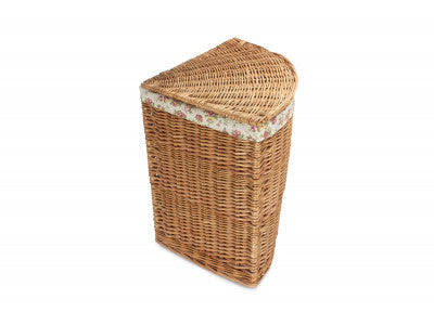 Basket, LARGE LIGHT STEAMED CORNER LINEN BASKET with GARDEN ROSE LINING
